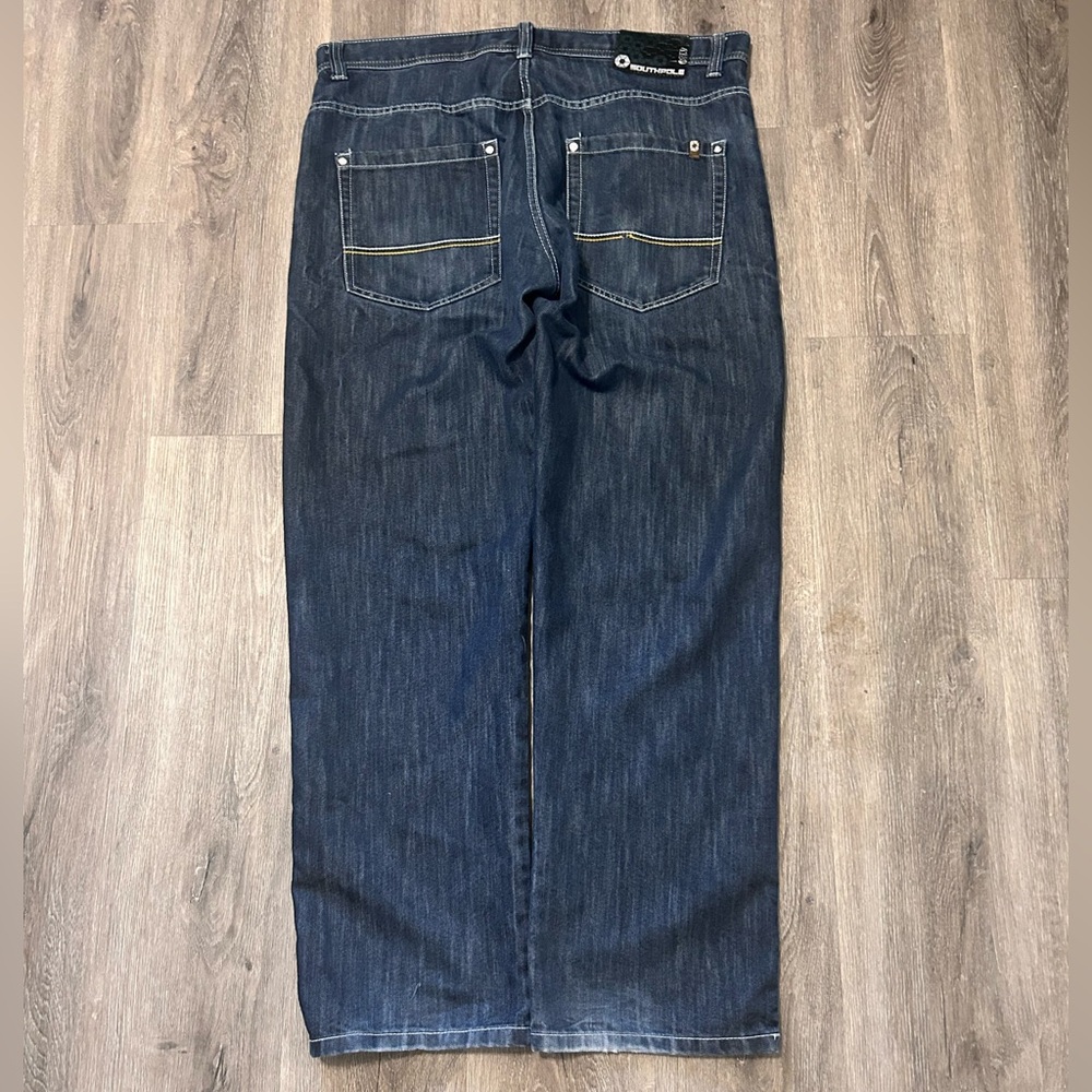 Vintage Southpole 4180 Men's Jeans 40x33 Dark Blue Y2K Baggy Wide Leg Brown Tab